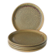 Lot de 5 assiettes plates en grès moucheté, Marron & Vert, Fabrication Arti