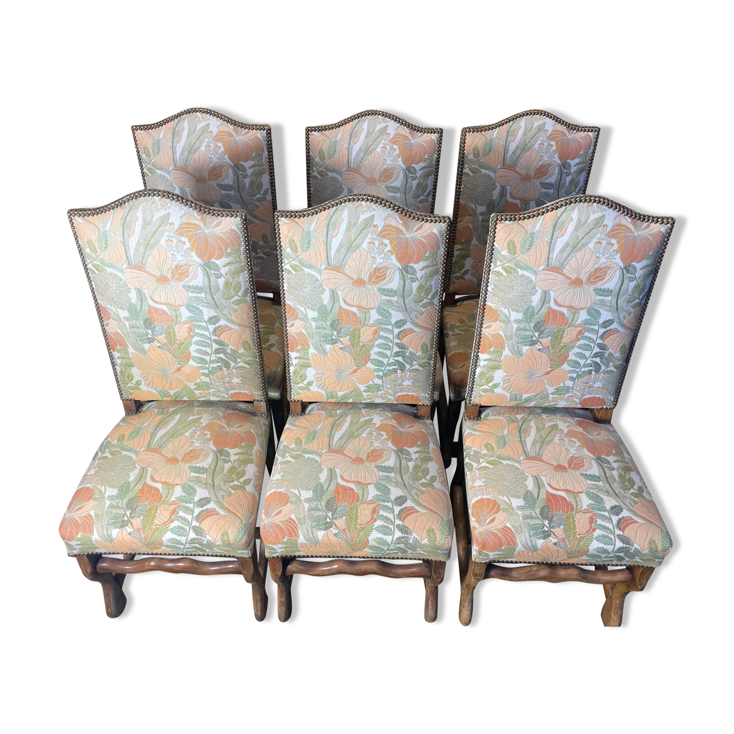 Suite of 6 Louis XIII style chairs, sheep bone