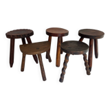 Set of vintage wooden tripod stools