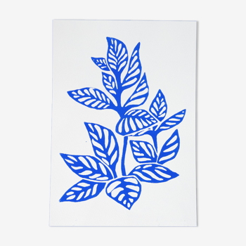 Original linocut - Tropical flower