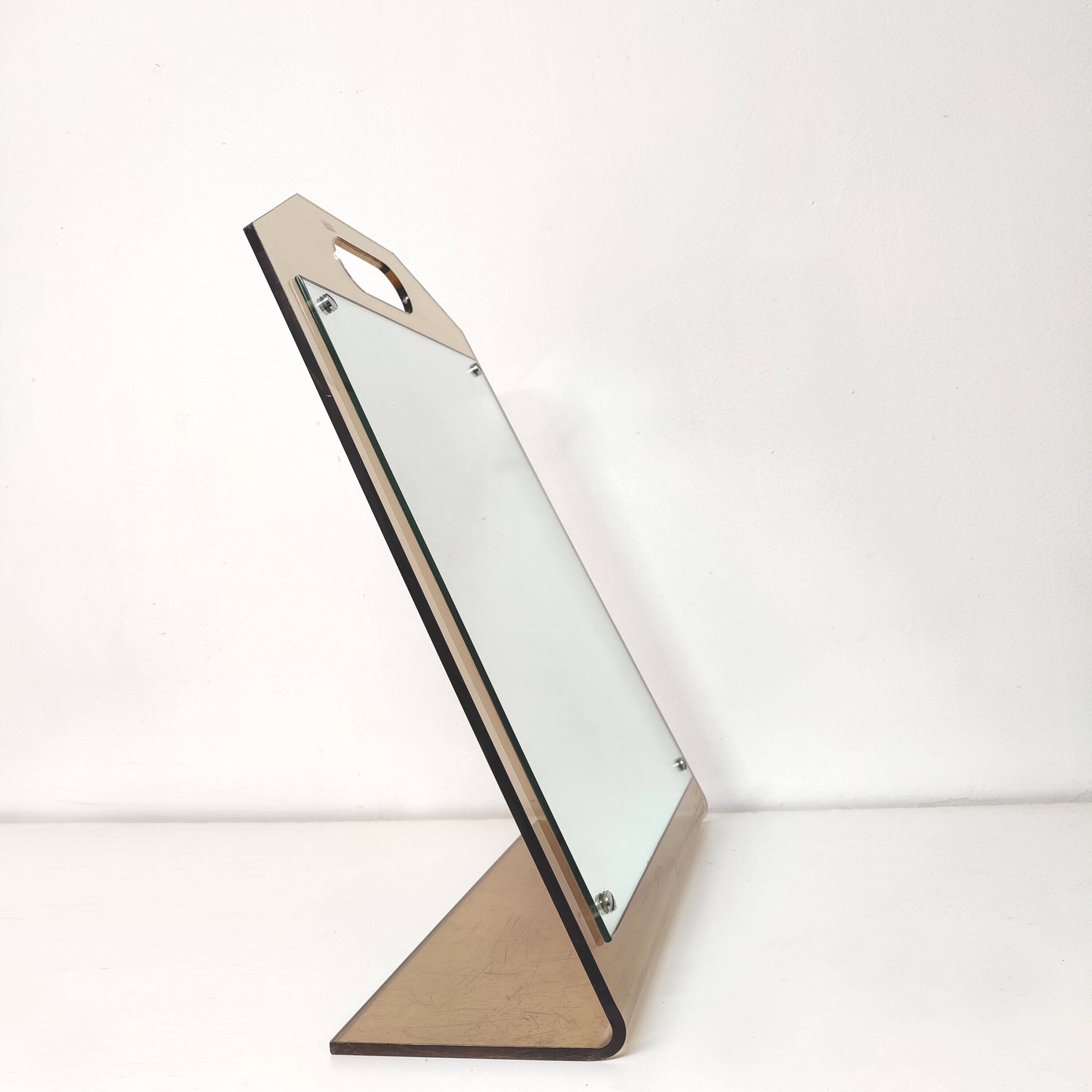 Dressing table mirror inclined plexiglass trapeze shape 70s