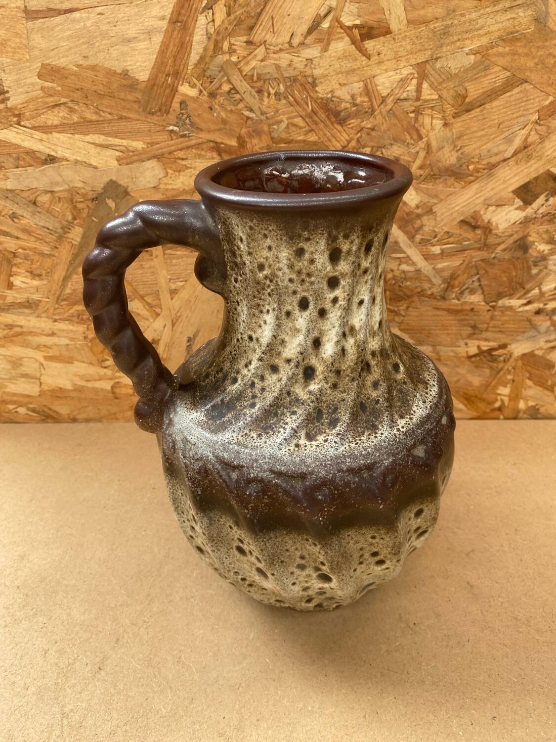 Antique west germany ceramic pitcher brown beige vintage