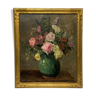 Oil on canvas still life late 19th bouquet of flowers frame dore