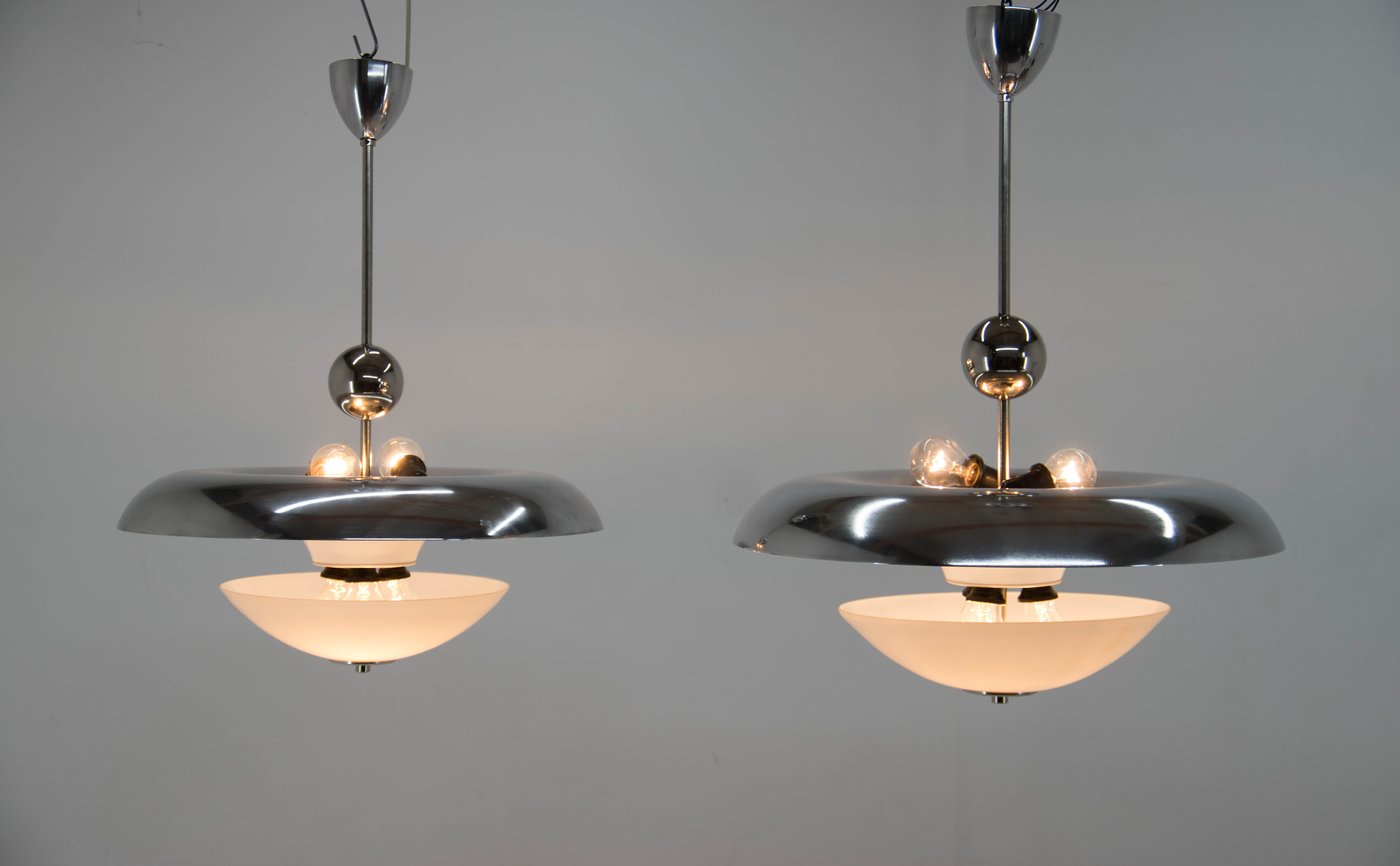 Set of Two Bauhaus Chandeliers, 1930s, Restored