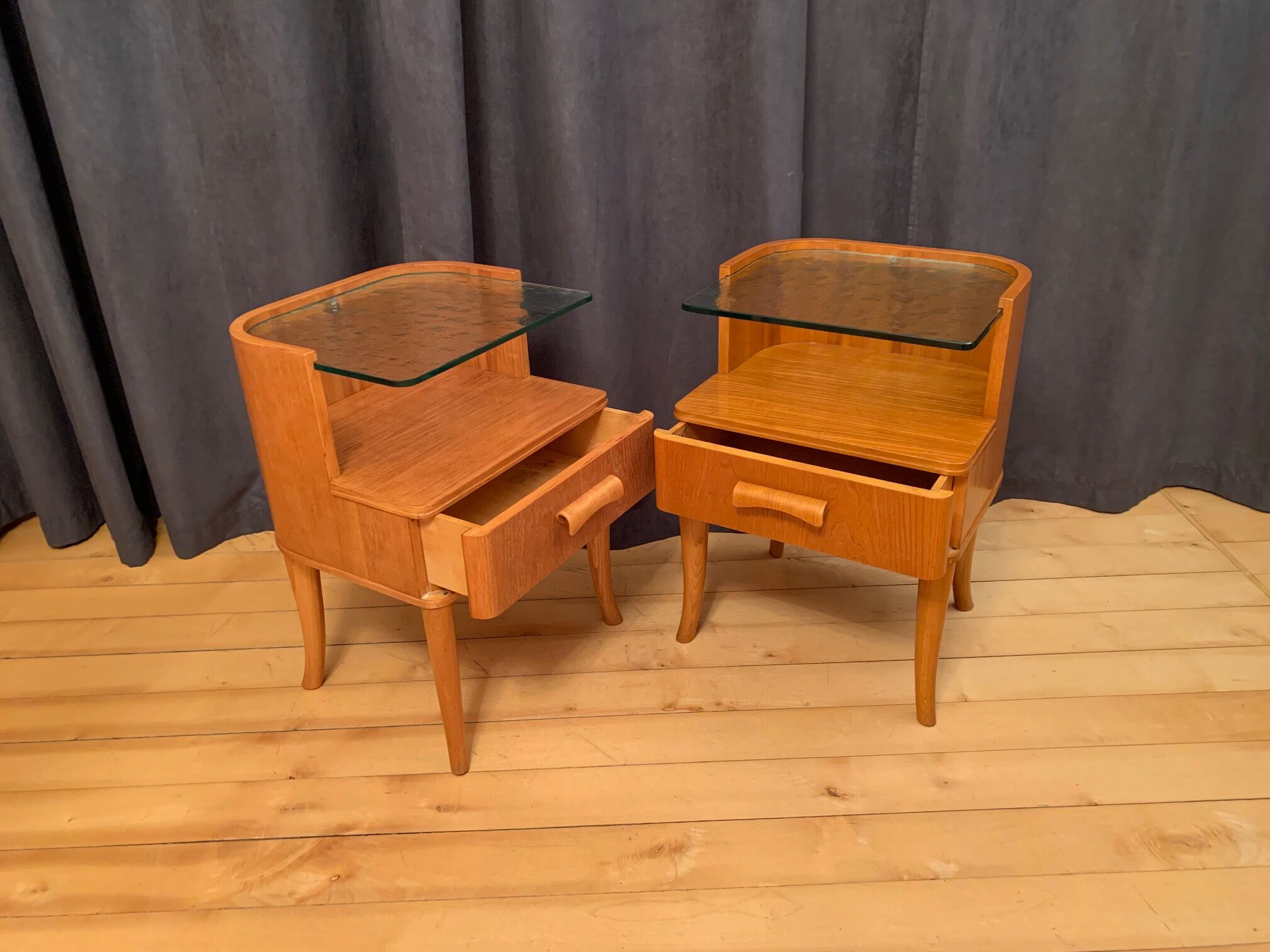 A pair of bedside tables by Axel Larsson, Bodafors, Sweden, 1940s.