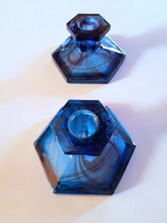 Davidson blue glass candlestick