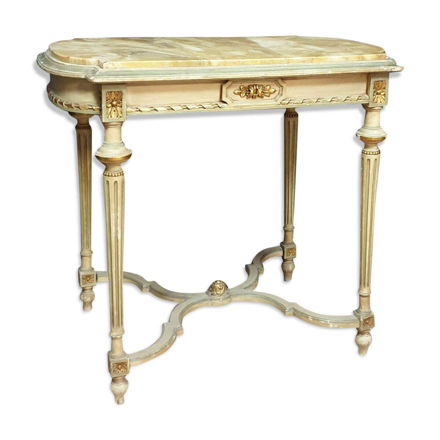 Guéridon d'apparat Louis XVI en bois laqué doré