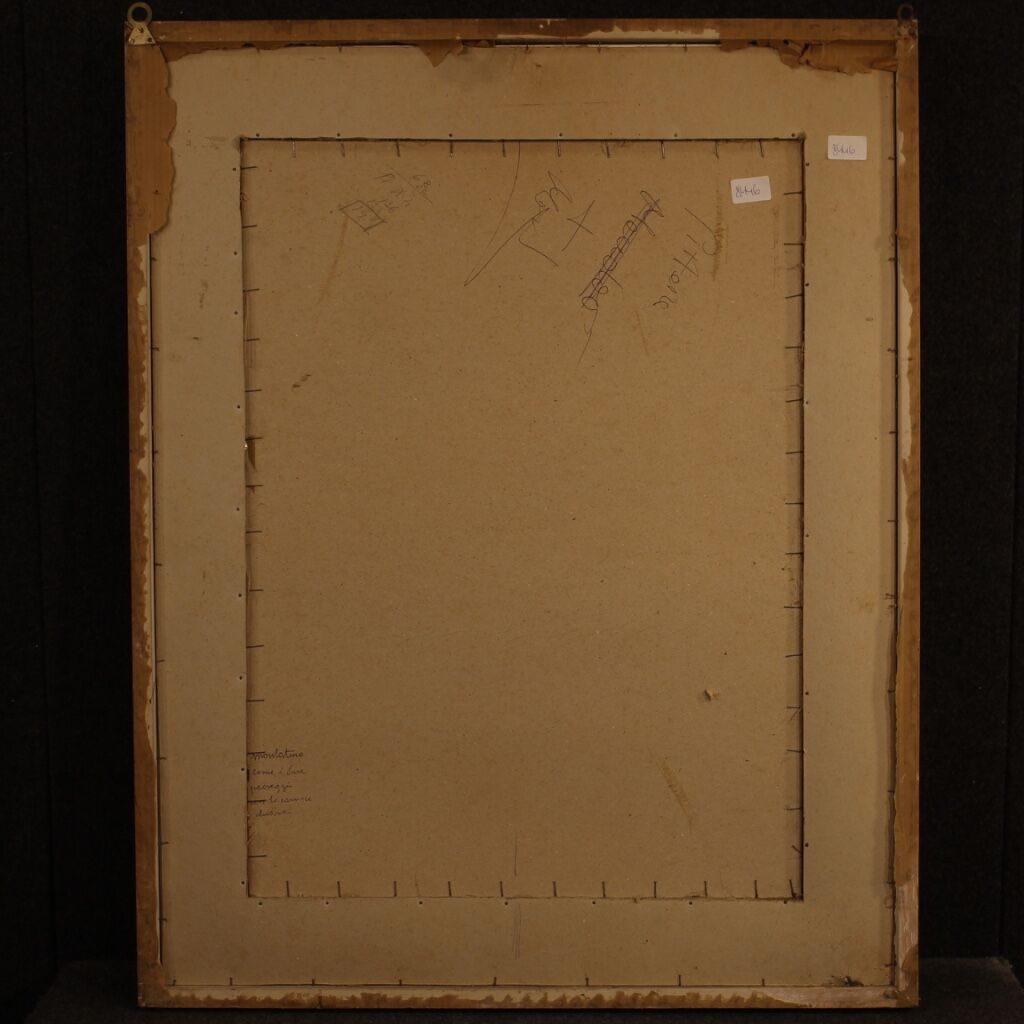 Italian painting signed harbor view with boats from 20th century