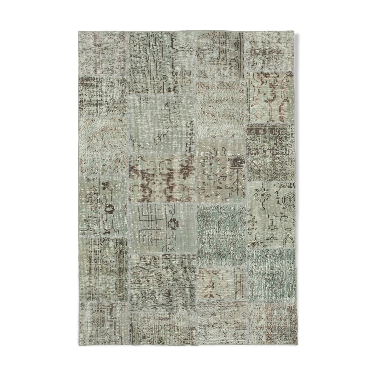 Handwoven Oriental Vintage 168 cm x 242 cm Grey Patchwork Rug