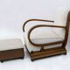 Art Deco Italian Walnut and Velvet Armchair and Ottoman, 1920s