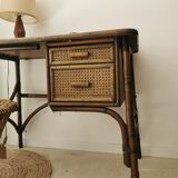 Rattan desk and vintage canning