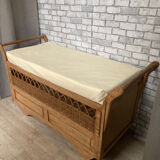 Wooden and rattan chest bench