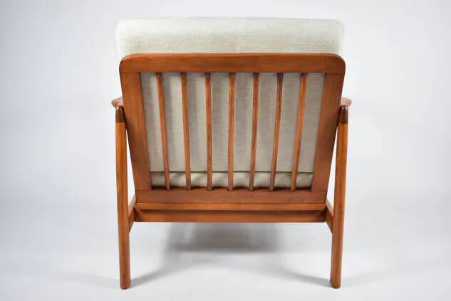 Scandinavian armchair in teak and cream fabric by Baczyk, 1960s, restored.