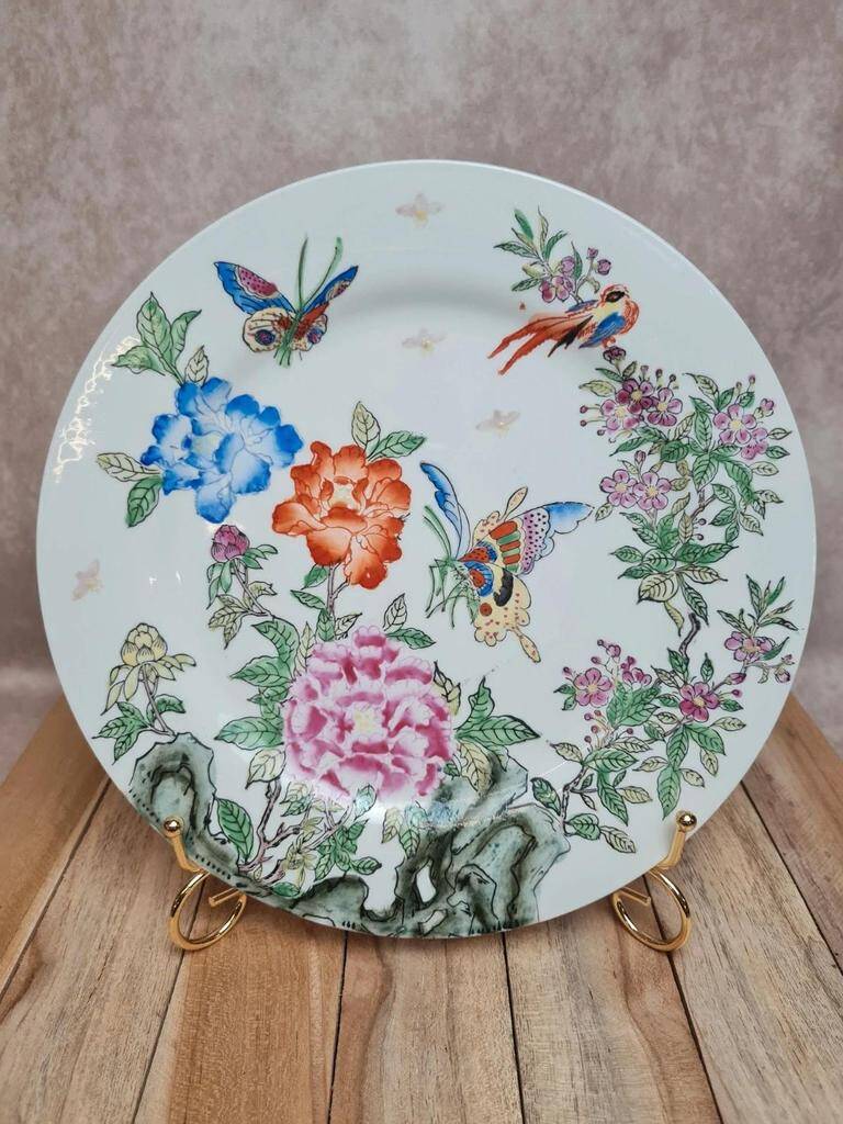 Vintage decorative plate flowers & butterflies – Macao – Oriental Art Objects
