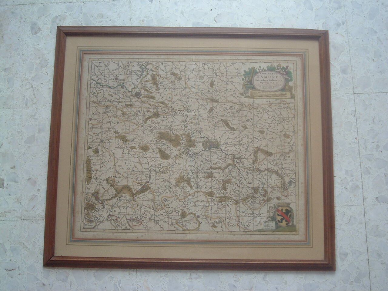 Old map xvii province of namur belgium by visscher, comitatus namurci, atlas minor, frame
