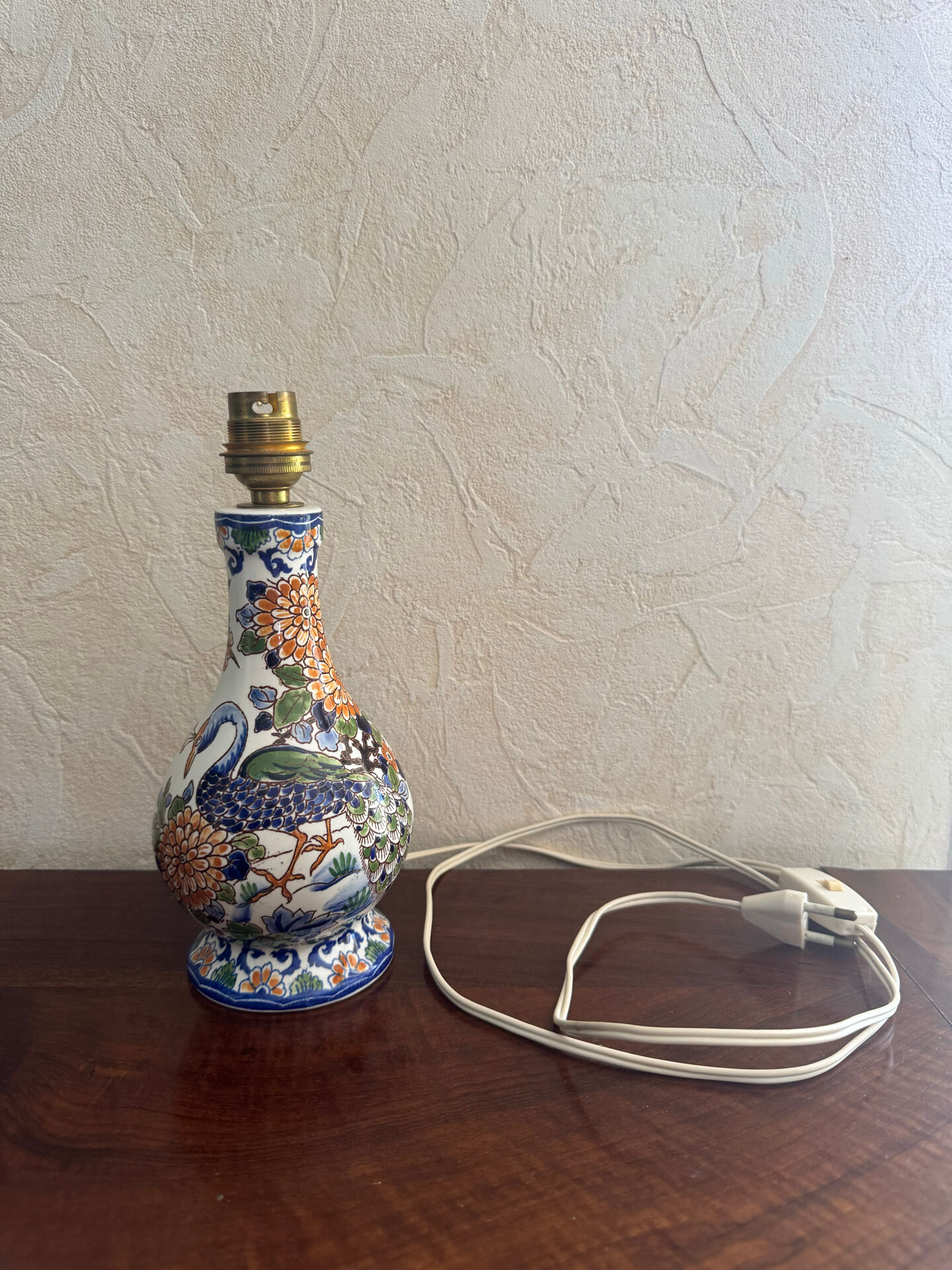 Table lamp in Gien earthenware - "Peacock" decor hand-painted