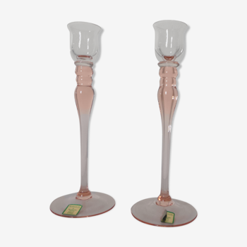 Pink crystal candlesticks duo