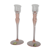 Duo de bougeoirs cristal rose