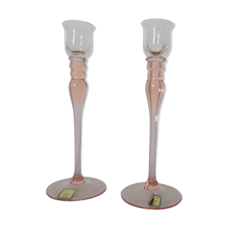 Pink crystal candlesticks duo