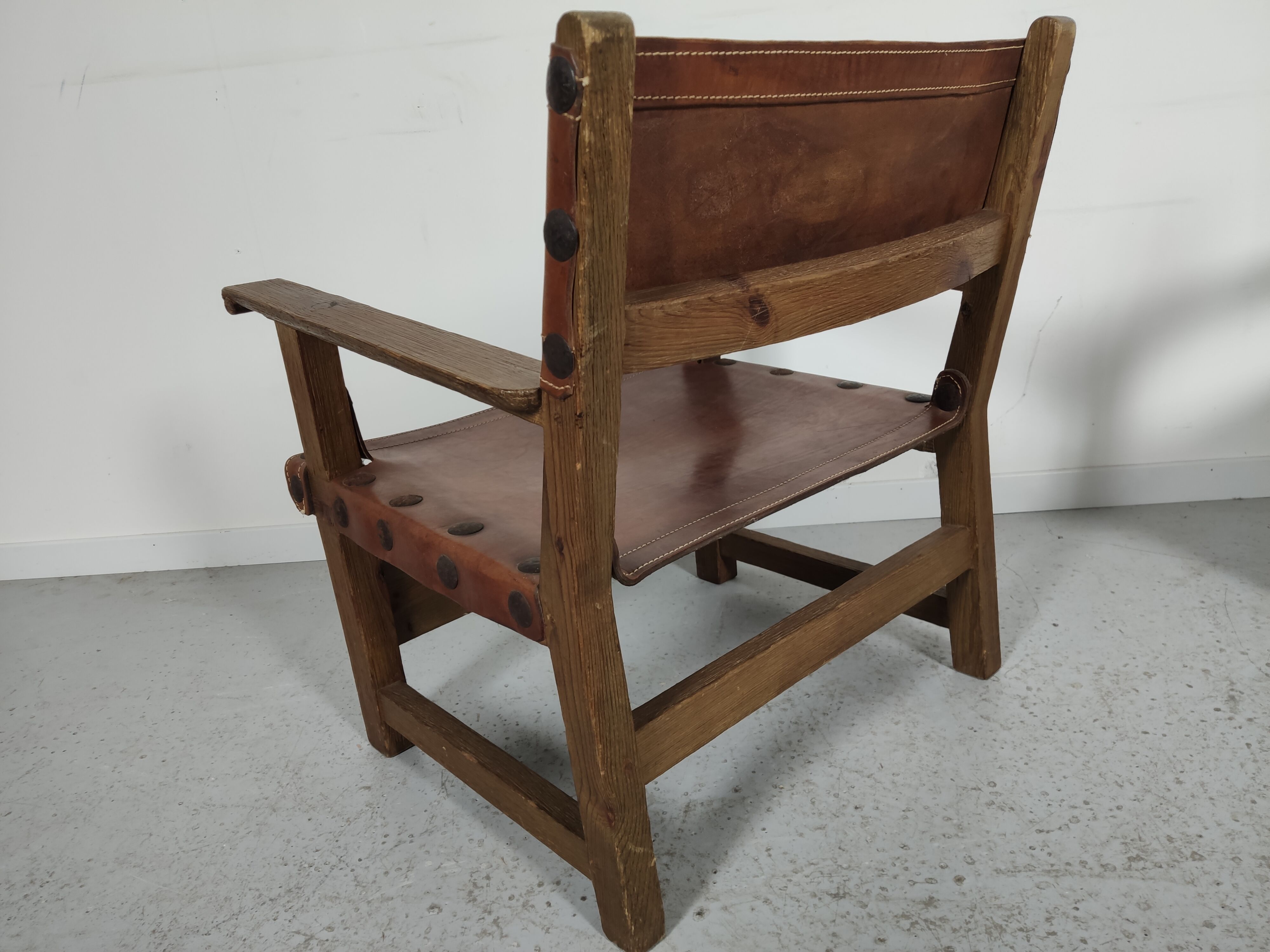 Pair of Spanish vintage leather armchairs 1920/1930