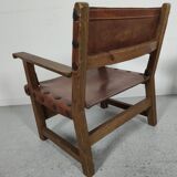 Pair of Spanish vintage leather armchairs 1920/1930