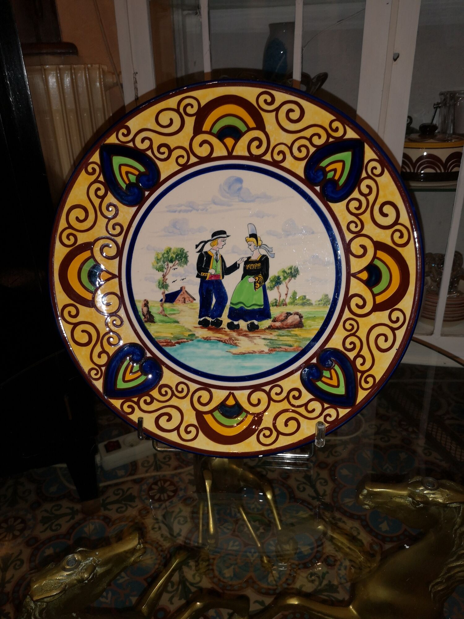 large wall dish in earthenware by Desvres Breiz Gabriel Fourmaintraux art deco