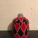Berber wool and black and Red raffia basket