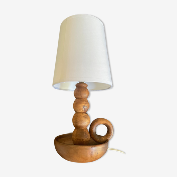 Lampe bougeoir pied en bois tourné