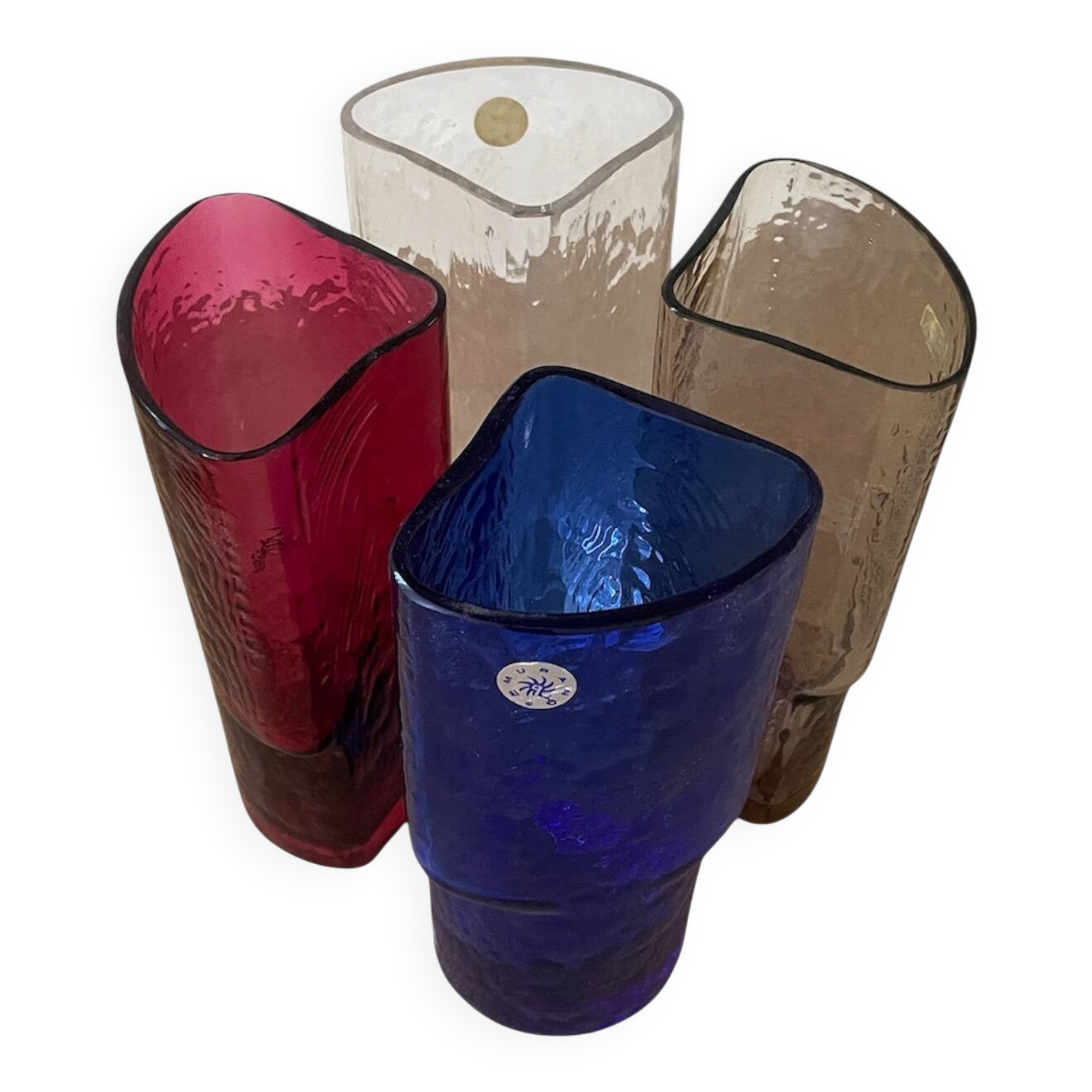 4 vintage coloured long drink glasses in Murano glass by Nason Moretti,