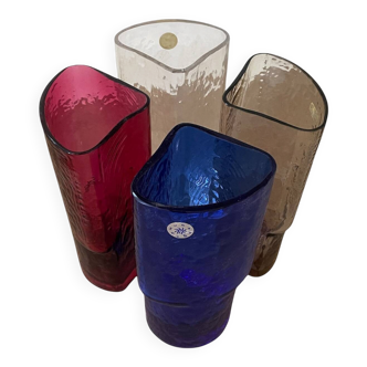 4 vintage coloured long drink glasses in Murano glass by Nason Moretti,