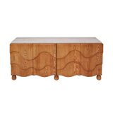 Contemporary Handcrafted Oak Solid Wood And Travertine Italian Sideboard