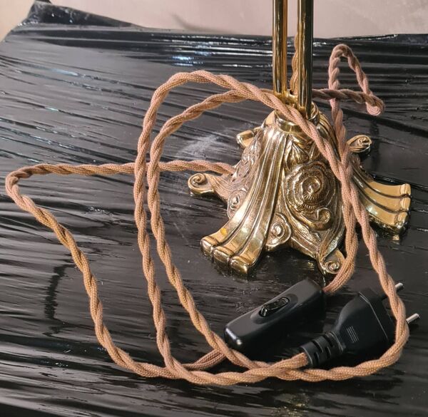 Lampe 1920 bronze abat-jour en verre teinté rose & gravé à l'acide art nouveau 63x30