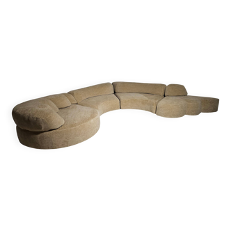 Modular 'Landscape' canapé in beige chenille by Hans Hopfer for Roche Bobois, 1970