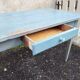 Antique table with spindle legs, patinated in celadon blue – solid wood – 19