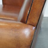Cognac-colored sheep leather sofa