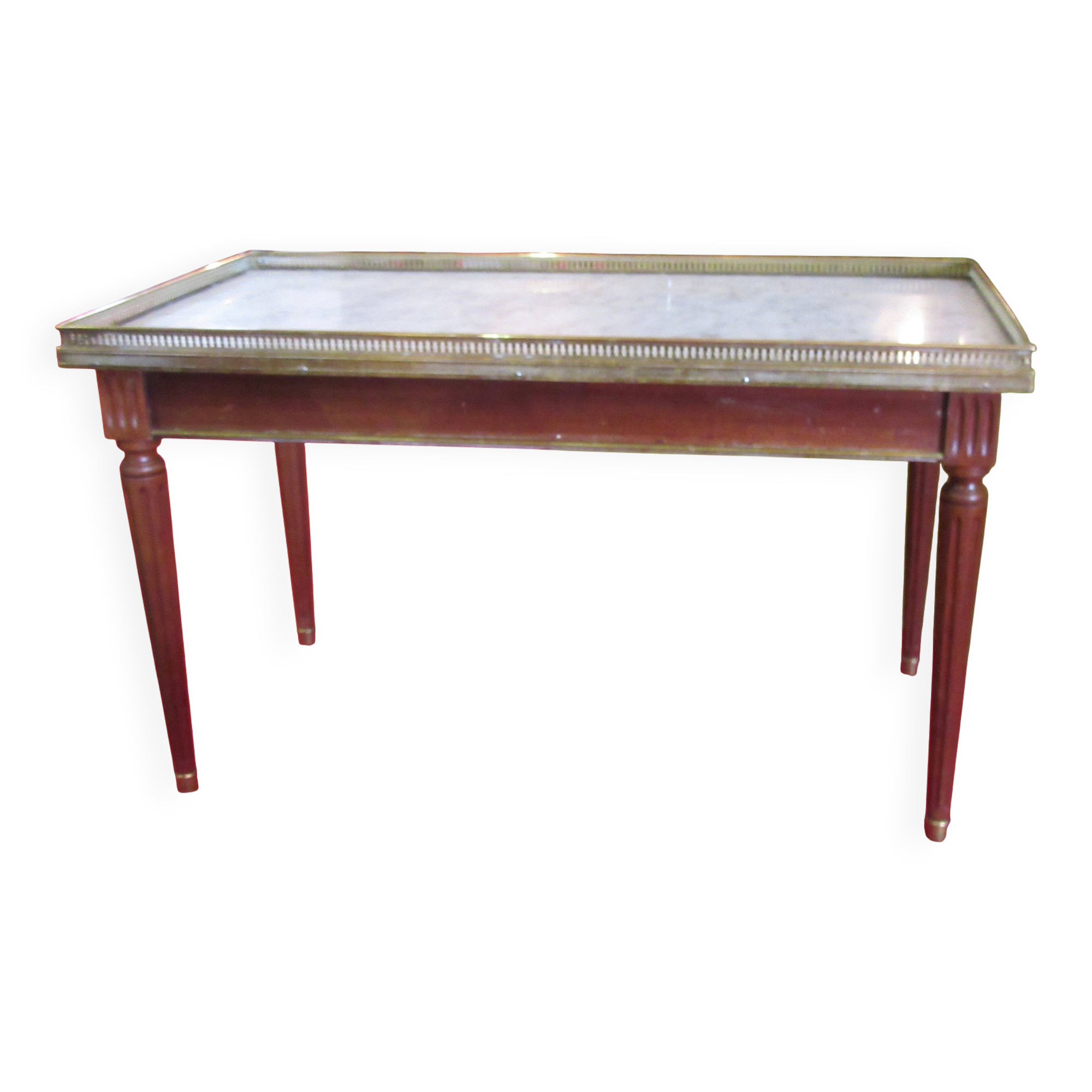 Table basse style louis XVI en acajou et laiton
