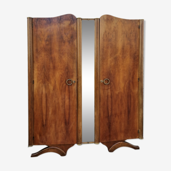 Art Deco cabinet, 30s / 40s, mustache feet, shelves, central mirror