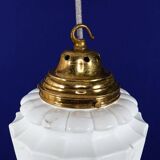 1930s Neoclassical British Opaline Glass & Brass Ceiling Pendant Lamp