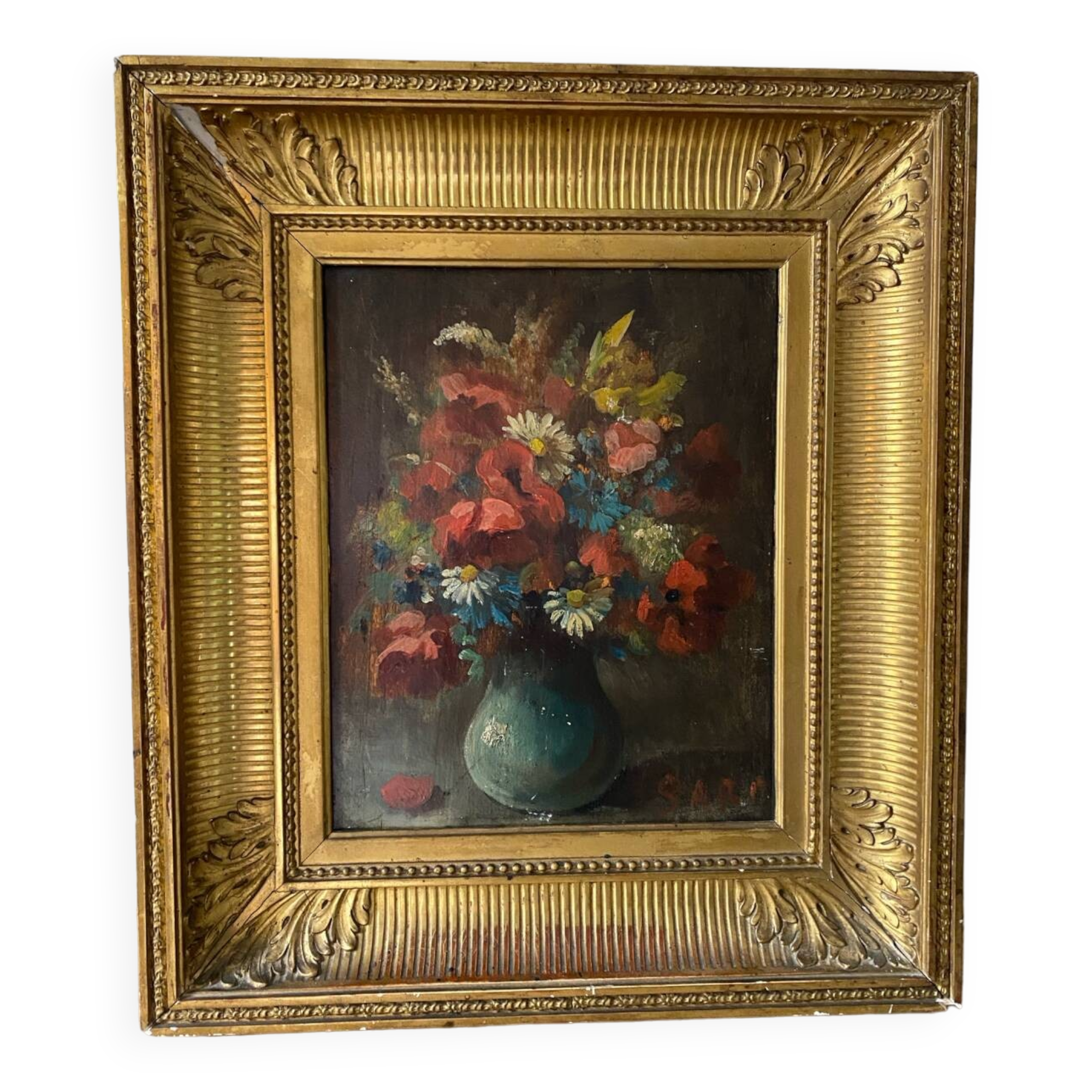 Bouquet of flowers from the 19th century signed