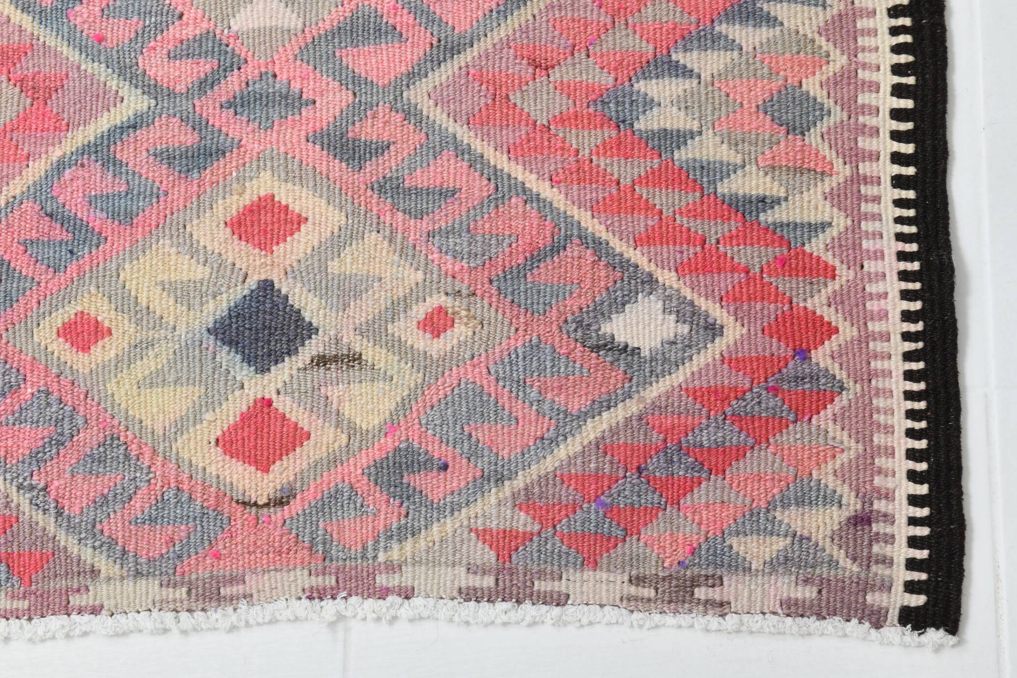 3x12 Soft Wool Pink Oriental Vintage Kilim Runner Rug