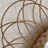 Vintage 1960s sun flower rattan wicker mirror - 49 cm