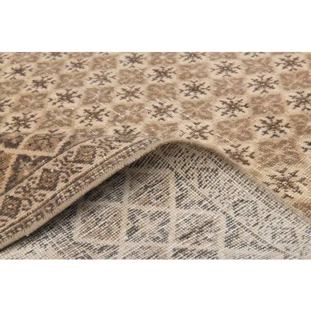 1970s Vintage Turkish Hand-Knotted Wool Cotton Beige Area Rug 149x226