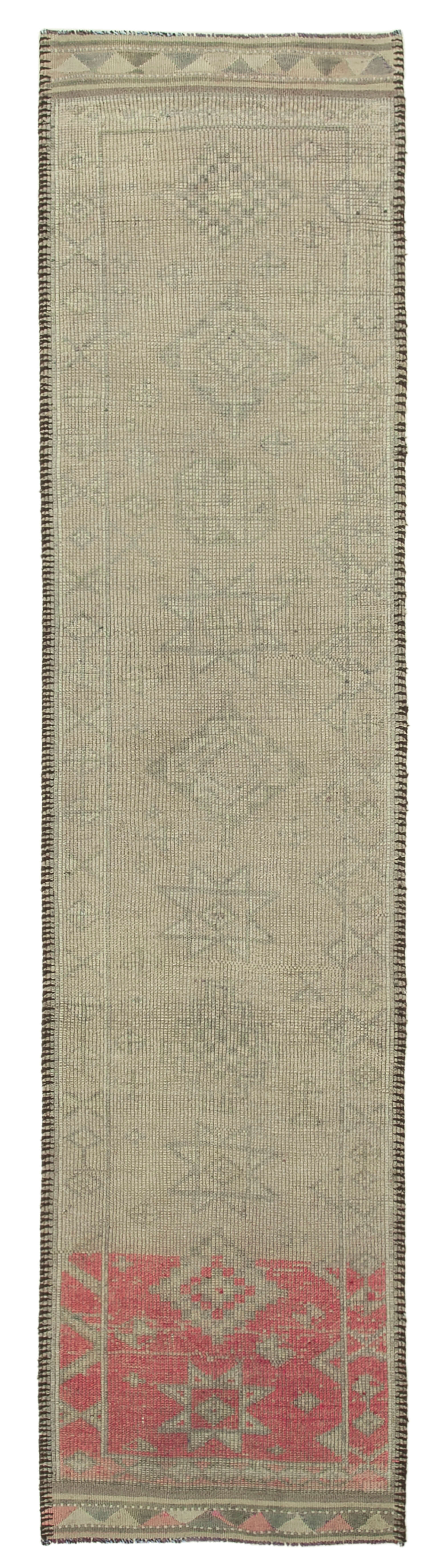 Hand-knotted vintage turkish beige runner rug 86 cm x 354 cm