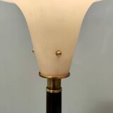 Elegant Glass, Beech and Brass Floor Lamp, Italy