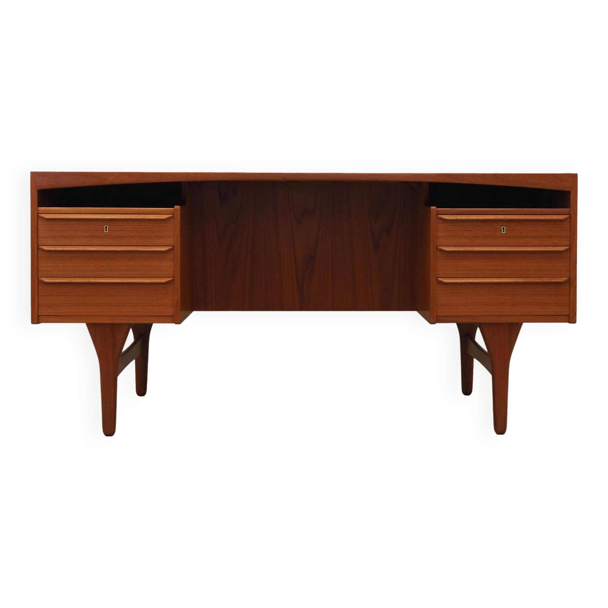 Bureau Danois Vintage En Bois De Teck - Années 1960 - Style Scandinave - 2 Tiroirs - Brun - Meuble Design
