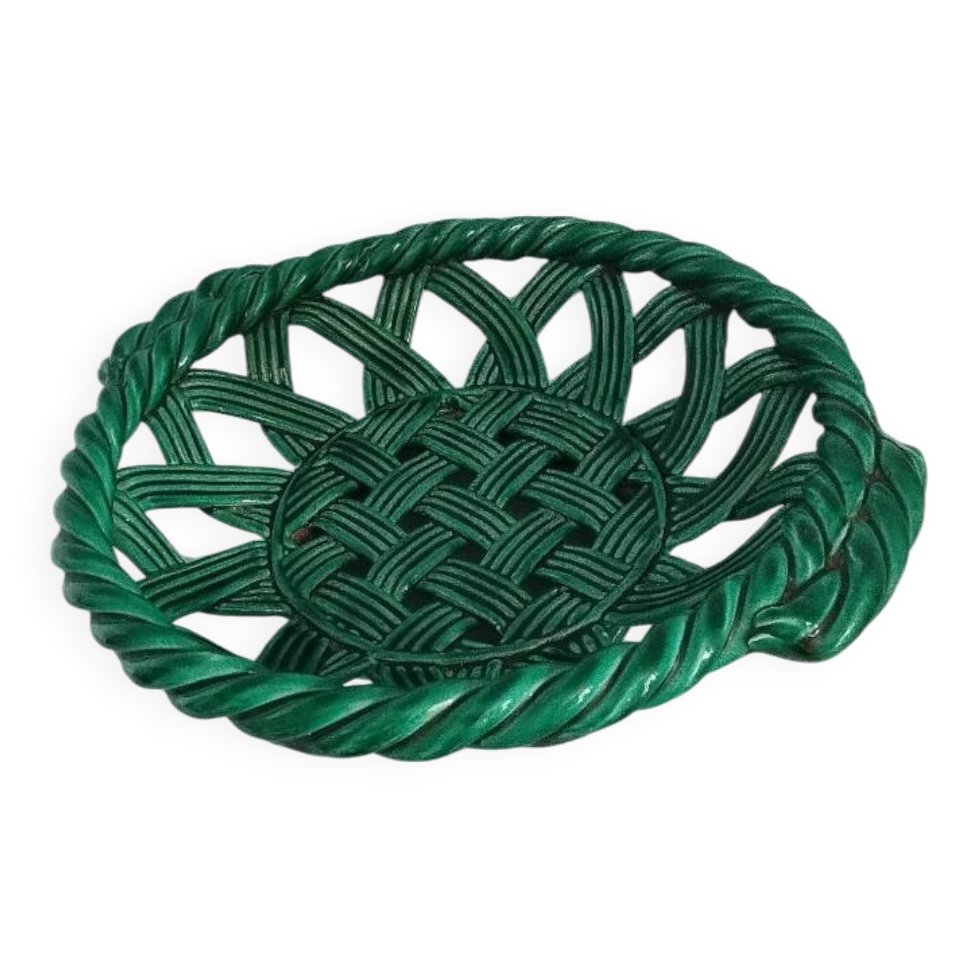 Green braided ceramic bowl
