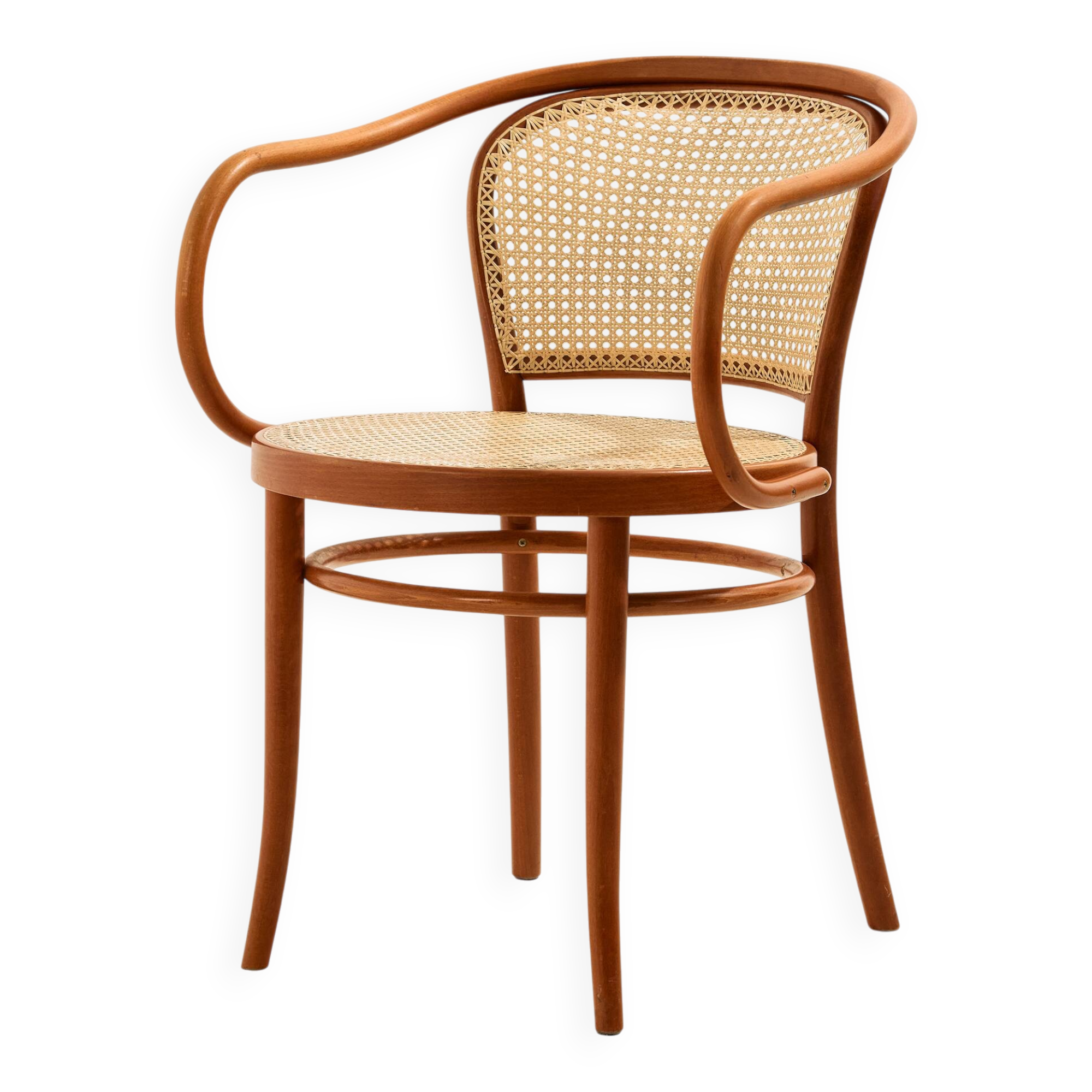 Beech and rattan armchair