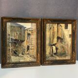 Watercolor by Emile Gudin (1874-1957), rue de Riez, southern town