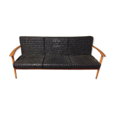 Canapé scandinave 1960 en cuir et bois