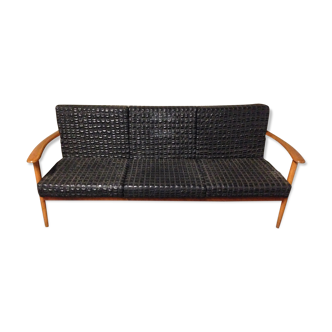 Canapé scandinave 1960 en cuir et bois